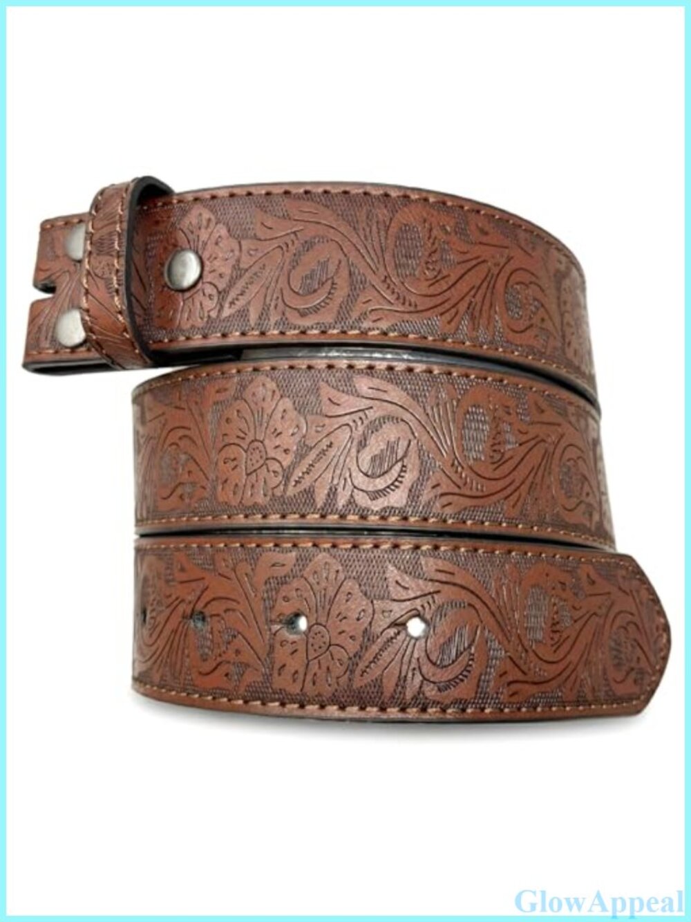 Womens Bonded Leather Western Belt Strap 1.5" Wide Embossed Flower Snap Buckle